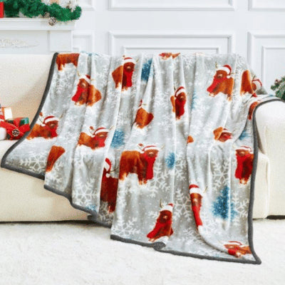 Christmas Flannel Luxury Sherpa Throw - Winter Highland Cow 200x240cm