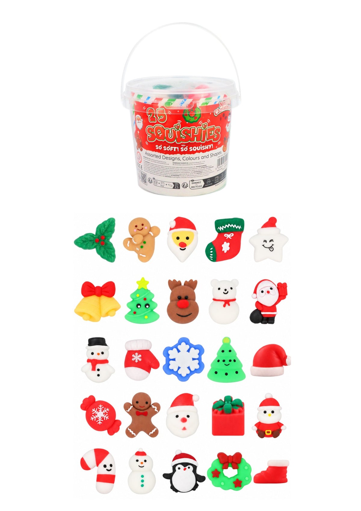 Assorted Christmas Squishies Bucket x 25pc