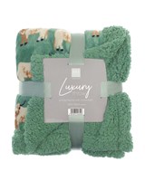 Highland Cow Luxury Design Flannel Throws with Sherpa Reverse -120x150cm - Green