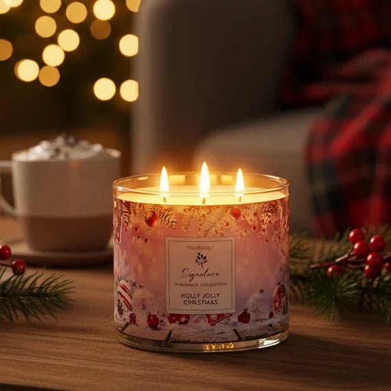 Holly Jolly Wax Tumbler Candle Jar by Woodbridge 410g