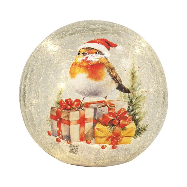 LED Crackle Ball Robin 15cm