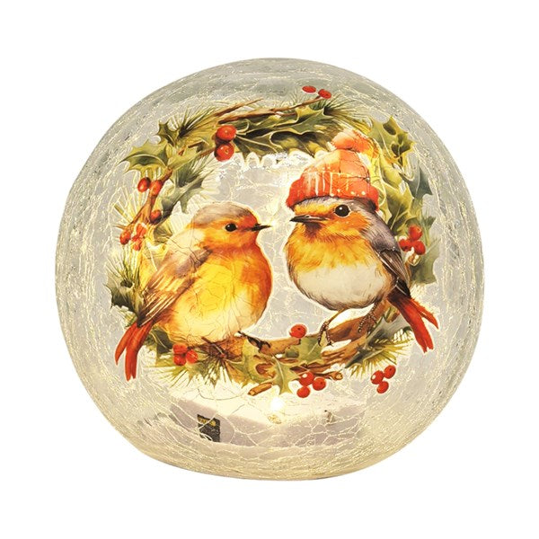 LED Crackle Ball Robins 15cm