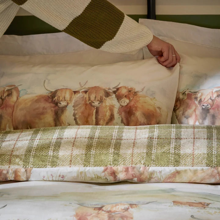 Highland Cattle 100% Cotton Reversible Duvet Cover Set Multicolour  SUPER KING