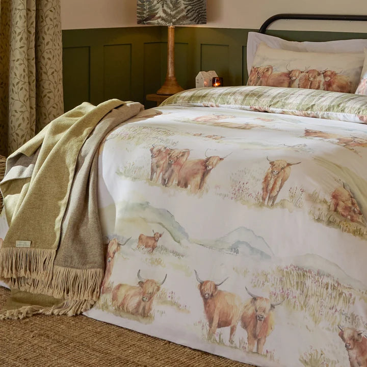Highland Cattle 100% Cotton Reversible Duvet Cover Set Multicolour  SUPER KING