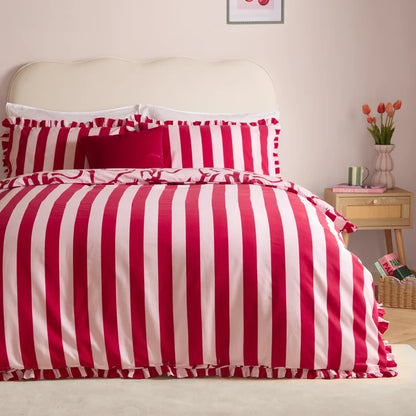 La Vie En Bows Reversible Duvet Cover Set Pink/Red Double