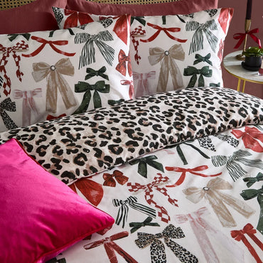 Mila Bows Reversible Duvet Cover Set Leopard Super King