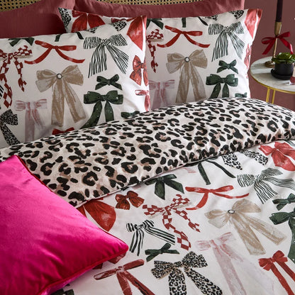 Mila Bows Reversible Duvet Cover Set Leopard Super King