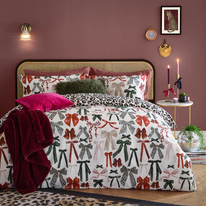 Mila Bows Reversible Duvet Cover Set Leopard Super King
