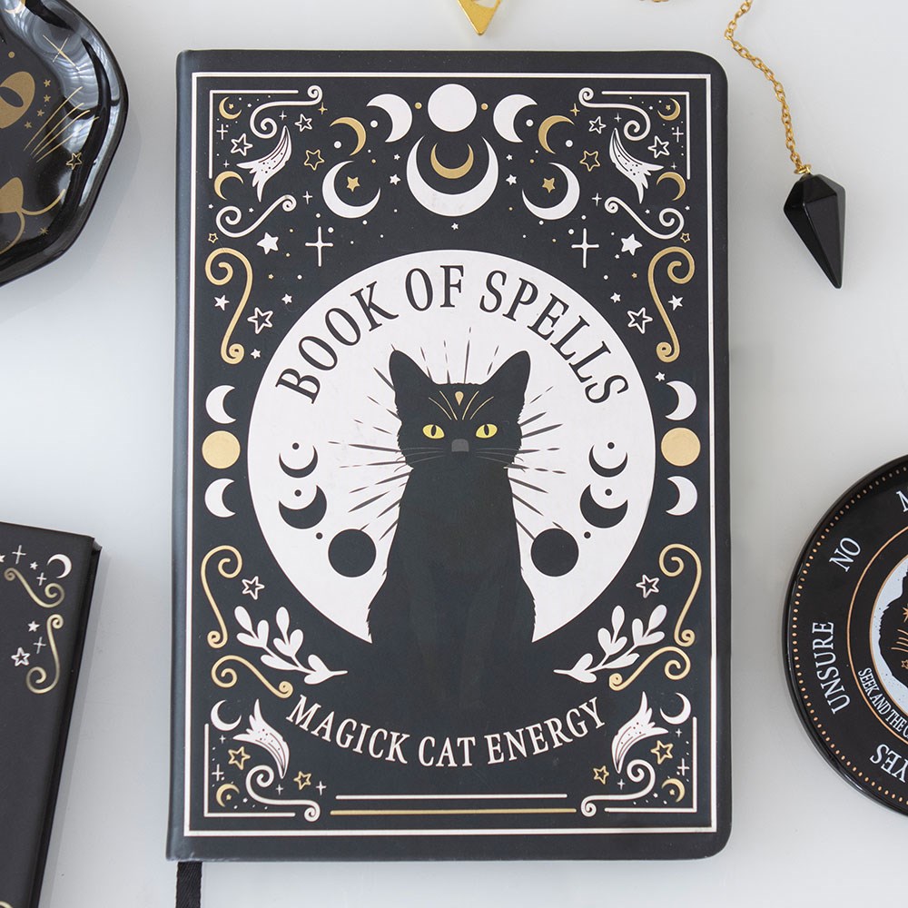 Black Cat Magick Book of Spells A5 Notebook with Pen