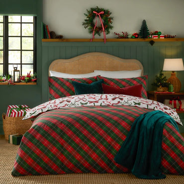 Nathalie Festive Bows Printed Duvet Cover Set Berry/Pine Super King