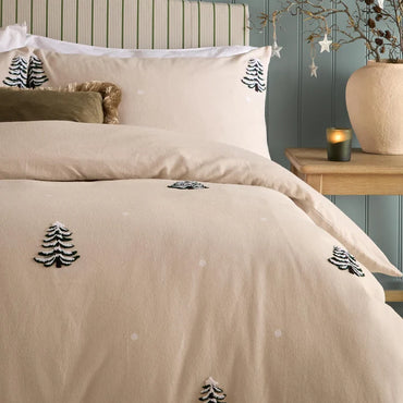 Pine Tree 100% Brushed Cotton Tufted Duvet Cover Set Natural Super King
