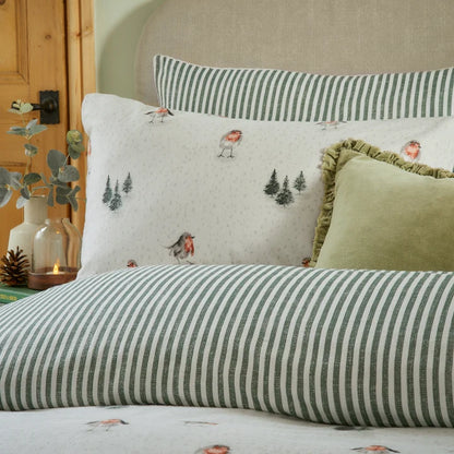 Robins Return Brushed Cotton Duvet Cover Set Cream/Pine Super King
