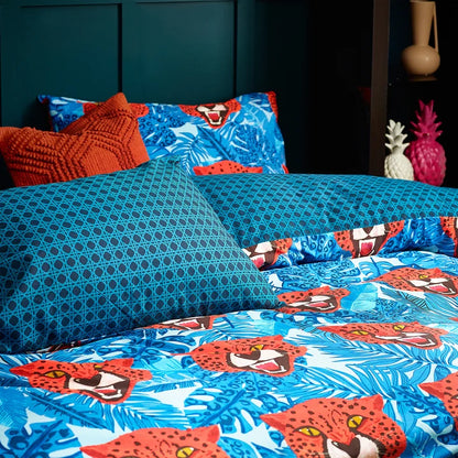 Untamed Cheetah Botanical Duvet Cover Set Blue King