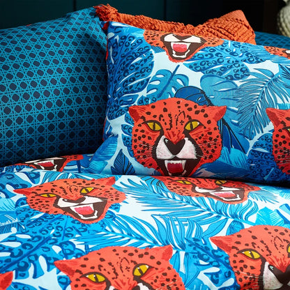 Untamed Cheetah Botanical Duvet Cover Set Blue King