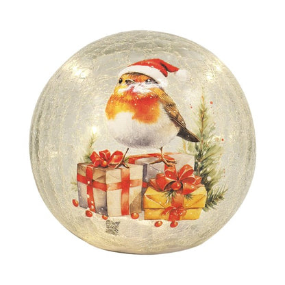 LED Crackle Ball Robin 15cm