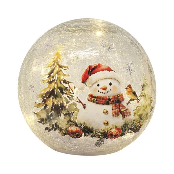 LED Crackle Ball Snowman 15cm